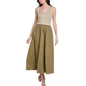 TAYLOR Olive Green Poplin Skirt Midi Dress
